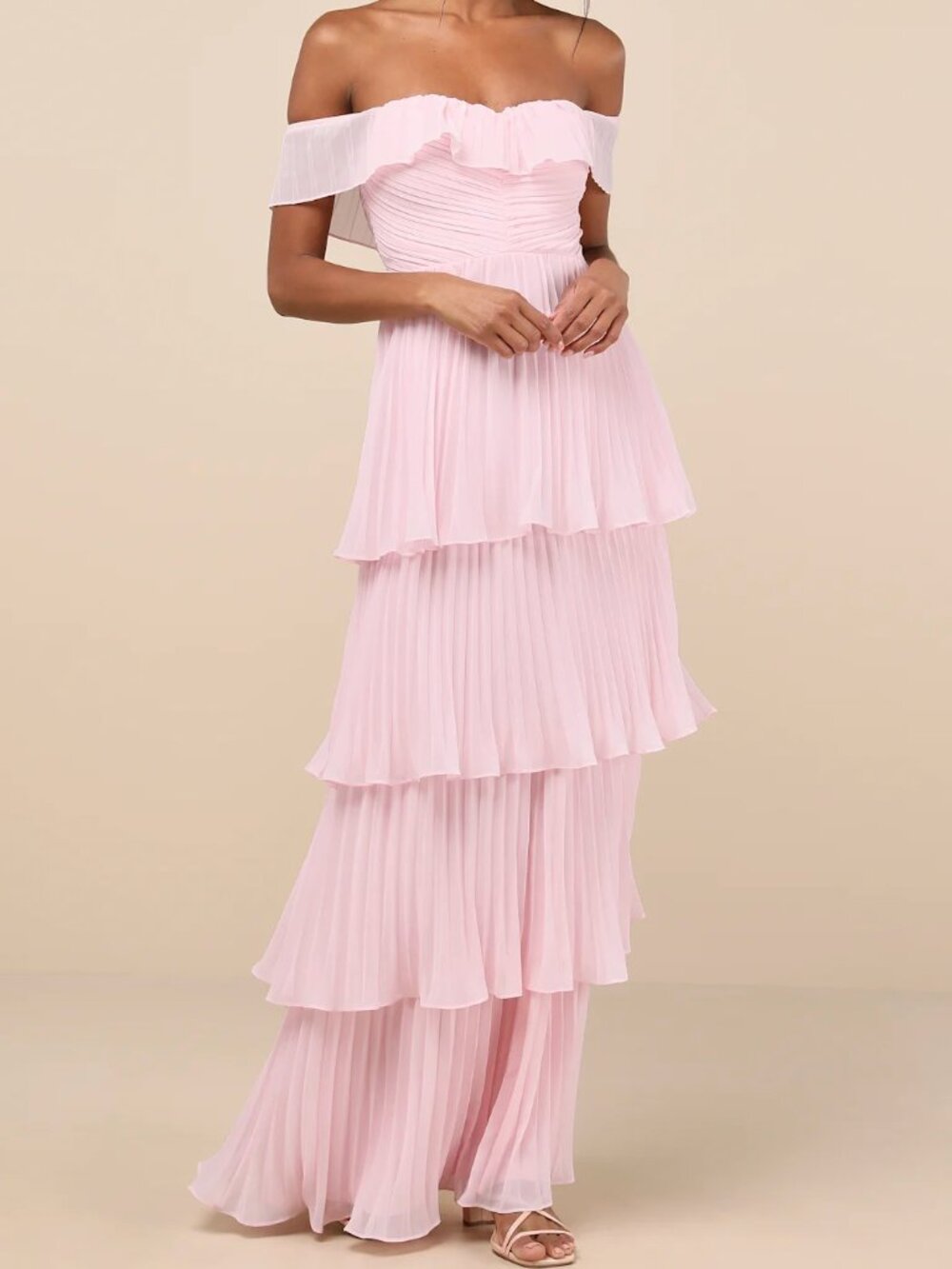 Lulus Always Remarkable Pink Pleated Off-the-Shoulder Maxi Dress XXS